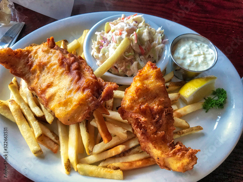 Принти на полотні A plate of Fish and Chips woth coleslaw