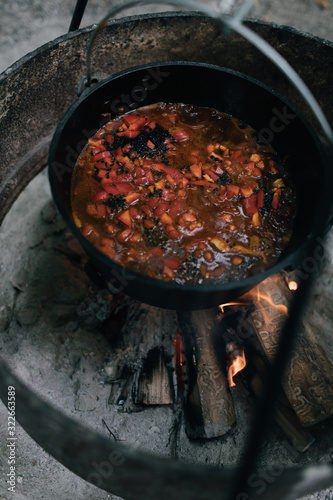 Chili Camping Cooking on a Fire pit