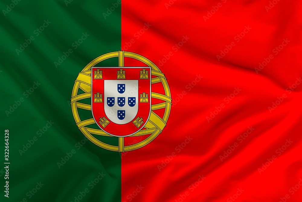 silk national flag of the modern state of portugal with beautiful folds, concept of tourism, economy, politics, emigration