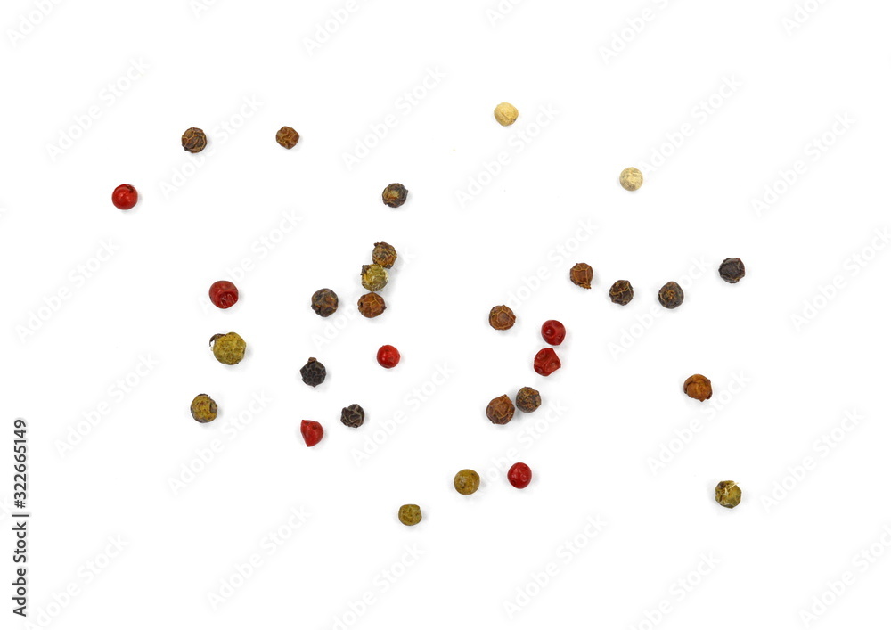 Spice of multicolored pepper isolated on white background. Spice of multicolored pepper isolated on white background.