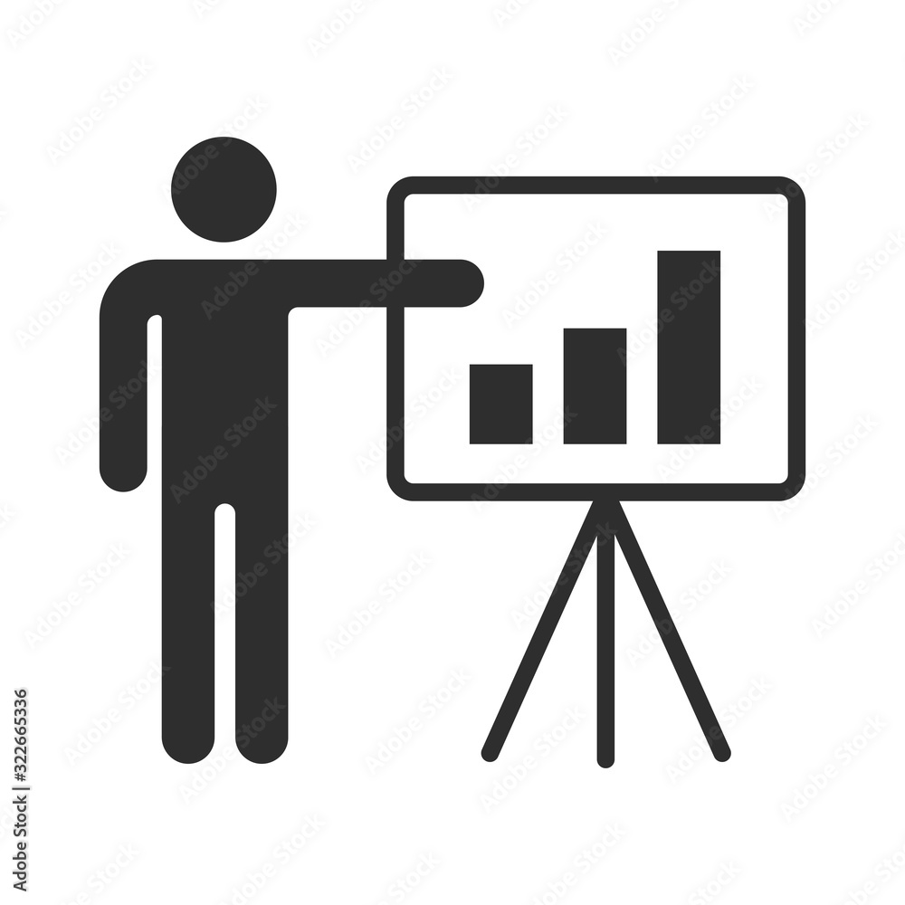 Businessman Presentation Growing Chart Board Icon, Flat pictogram Icon. Vector isolated illustration. Businessman Presentation Growing Chart Board Icon, Flat pictogram Icon. Vector isolated illustration.