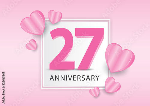 27 Years Anniversary Logo Celebration With heart background. Valentine’s Day Anniversary banner vector template photo