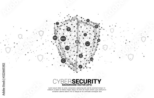 Protection shield icon from dot connect line polygon technology network and privacy and payment data icon. concept of cyber and internet security.