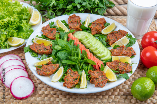 Cig kofte / Turkish Traditional Food. Traditional Turkish Raw Meat. photo