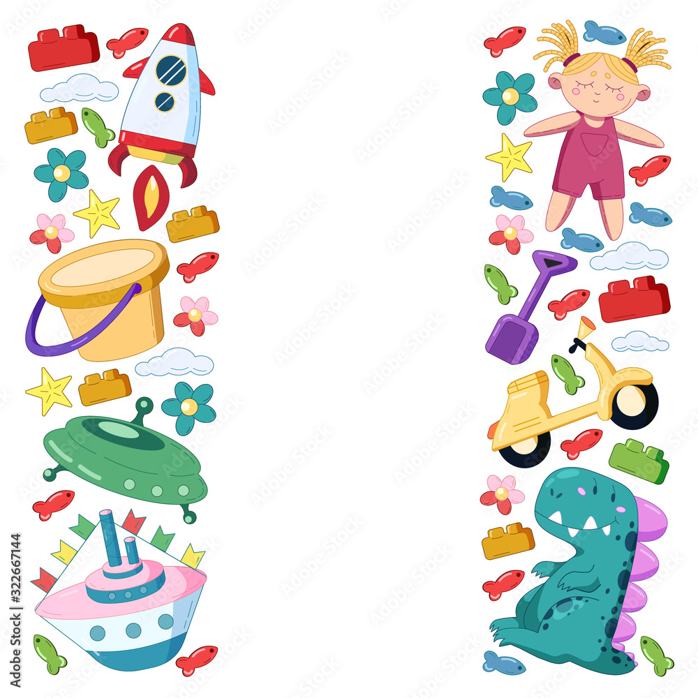 Kindergarten vector pattern with toys. Children play and grow together. Kindergarten vector pattern with toys. Children play and grow together.