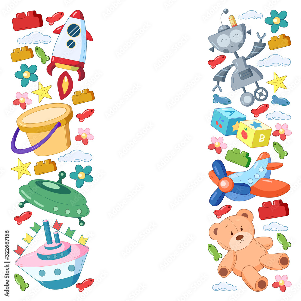 Kindergarten vector pattern with toys. Children play and grow together. Kindergarten vector pattern with toys. Children play and grow together.