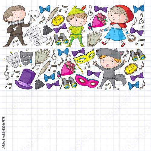 Illustration of a Children's Performing on Stage. Theatre with kids