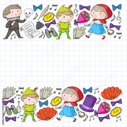 Illustration of a Children's Performing on Stage. Theatre with kids