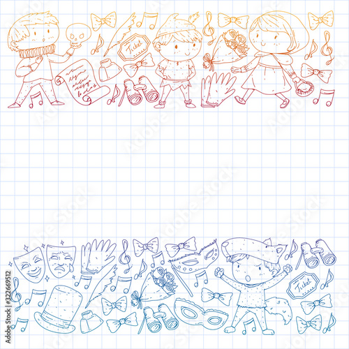 Illustration of a Children's Performing on Stage. Theatre with kids