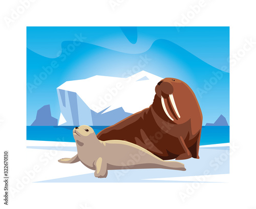 arctic animals at the north pole, arctic landscape