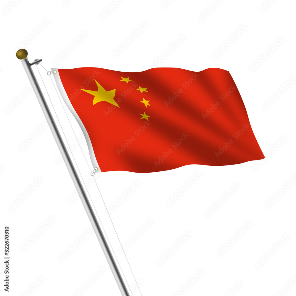 China Flagpole illustration on white with clipping path China Flagpole illustration on white with clipping path
