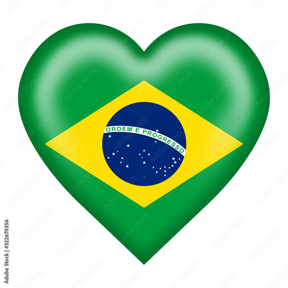 Obraz premium Brazil heart button isolated on white with clipping path