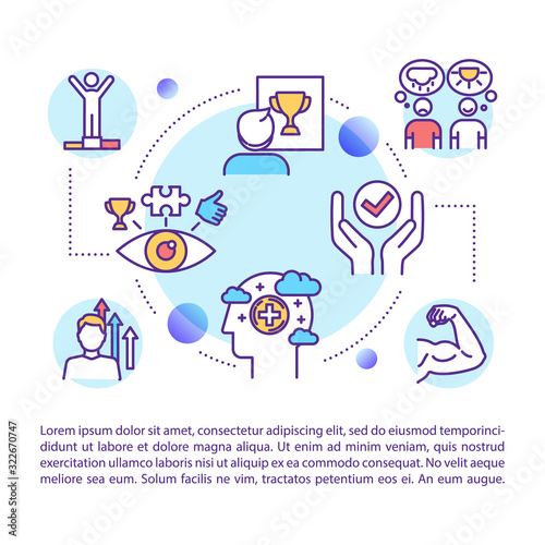 Visualization concept icon with text. Mindset. Guided imagery. Optimistic outlook. Mental development. PPT page vector template. Brochure, magazine, booklet design element with linear illustrations