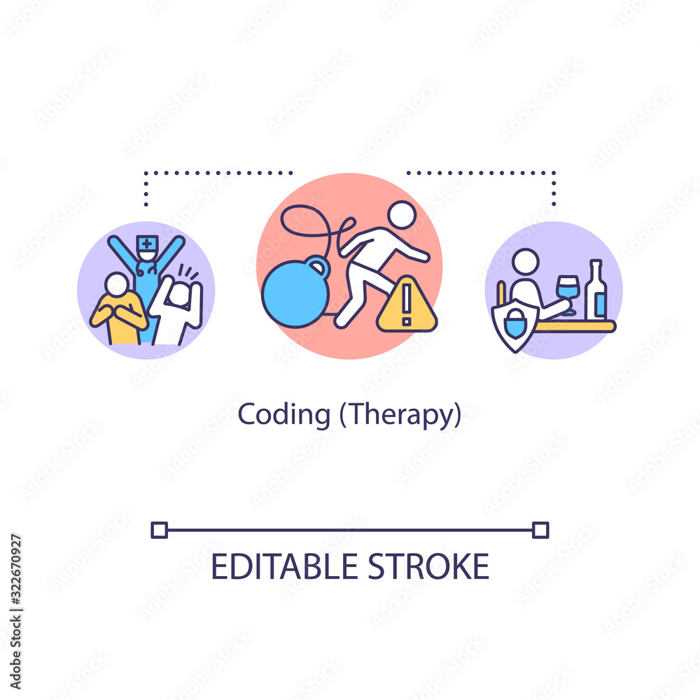 Coding therapy concept icon. Addiction treatment idea thin line illustration. Fake procedure. Convincing technique. Vector isolated outline RGB color drawing. Editable stroke Coding therapy concept icon. Addiction treatment idea thin line illustration. Fake procedure. Convincing technique. Vector isolated outline RGB color drawing. Editable stroke