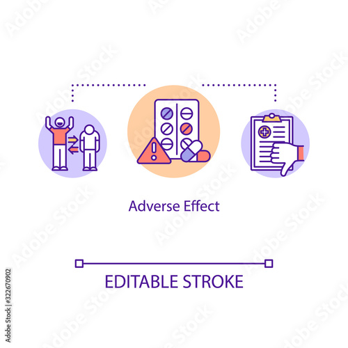 Adverse effect concept icon. Undesired harmful consequences idea thin line illustration. Side effect. Medical error. Vector isolated outline RGB color drawing. Editable stroke