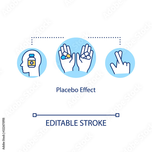 Placebo effect concept icon. Belief in treatment idea thin line illustration. Medicament, substance. Psychological benefit. Vector isolated outline RGB color drawing. Editable stroke
