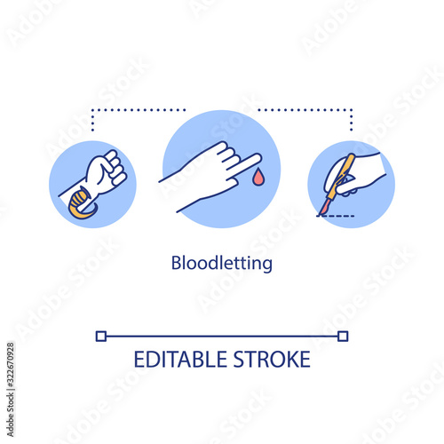 Bloodletting concept icon. Therapeutic phlebotomy idea thin line illustration. Withdrawal of blood. Leeching. Leech therapy. Hirudotherapy. Vector isolated outline RGB color drawing. Editable stroke