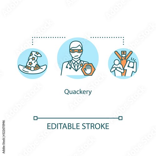 Quackery concept icon. Health fraud idea thin line illustration. Dishonest practice. Fraudulent, untested treatment. Questionable diagnosis. Vector isolated outline RGB color drawing. Editable stroke