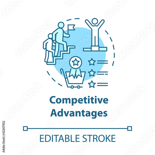 Competitive advantages concept icon. Corporate leadership. Challenge victory. Business strategy idea thin line illustration. Vector isolated outline RGB color drawing. Editable stroke