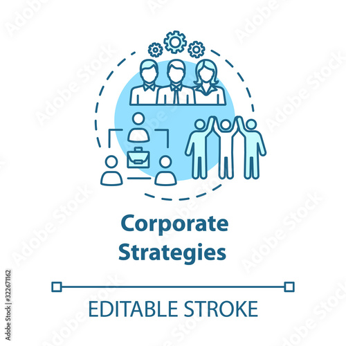 Corporate strategies concept icon. Efficient perfomance Progress from collaboration. Building company idea thin line illustration. Vector isolated outline RGB color drawing. Editable stroke