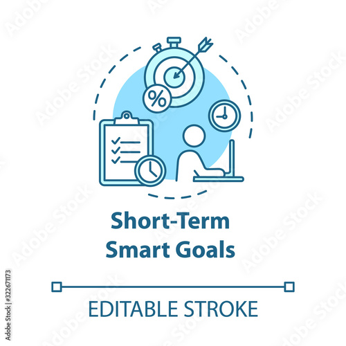 Short-term smart goals concept icon. Taking opportunities for project. Building business. Planning idea thin line illustration. Vector isolated outline RGB color drawing. Editable stroke