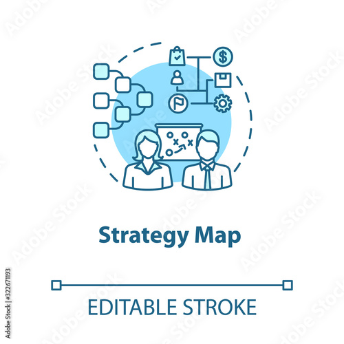 Strategy map concept icon. Entrepreneurship, startup. Company team building. Business planning idea thin line illustration. Vector isolated outline RGB color drawing. Editable stroke