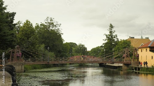 Shot of Fyrisån in Uppsala, Sweden, bridge