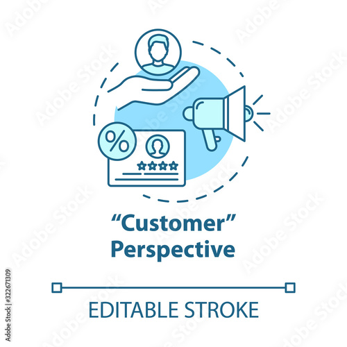 Customer perspective concept icon. Lead clients. Building audience. Sales prospect. Market share growth idea thin line illustration. Vector isolated outline RGB color drawing. Editable stroke
