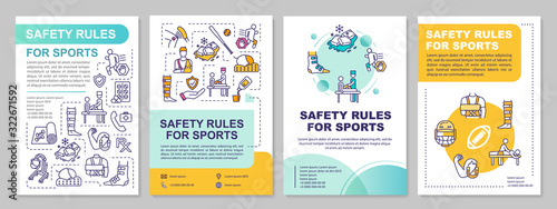 Safety rules for sport, health, proper exercise brochure template. Flyer, booklet, leaflet print, cover design with linear icons. Vector layouts for magazines, annual reports, advertising posters