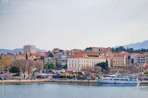 Travel by Croatia. Beautiful landscape with Split Old Town on sea shore.