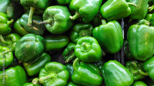 Fresh green paprika peppers farm harvest for sale