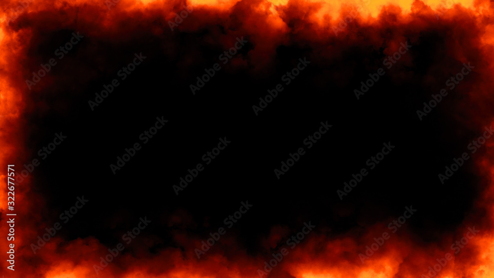 Frame of real fire flames burn motion smoke . Smoke border texture overlays.