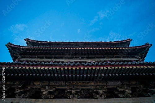Facade of the landmark Drum Tower in Xian photo