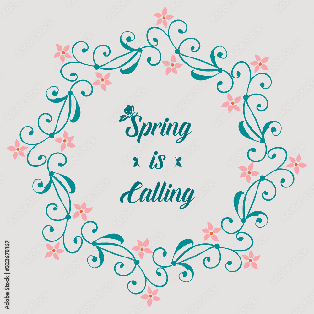 Vintage pattern of leaf and floral frame, for spring calling greeting card design. Vector