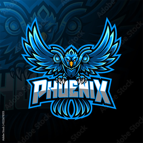 Blue phoenix esport mascot logo design