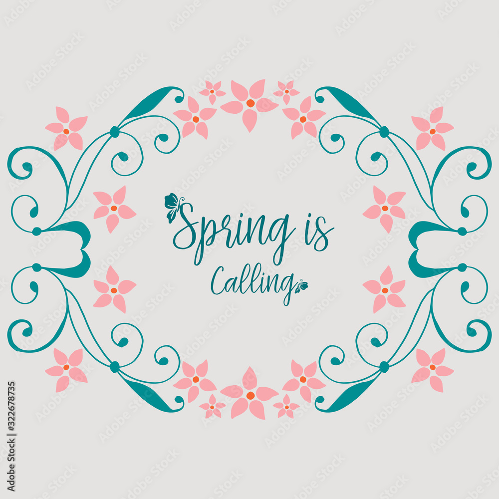 Simple pattern of leaf and floral frame, for spring calling greeting card template design. Vector