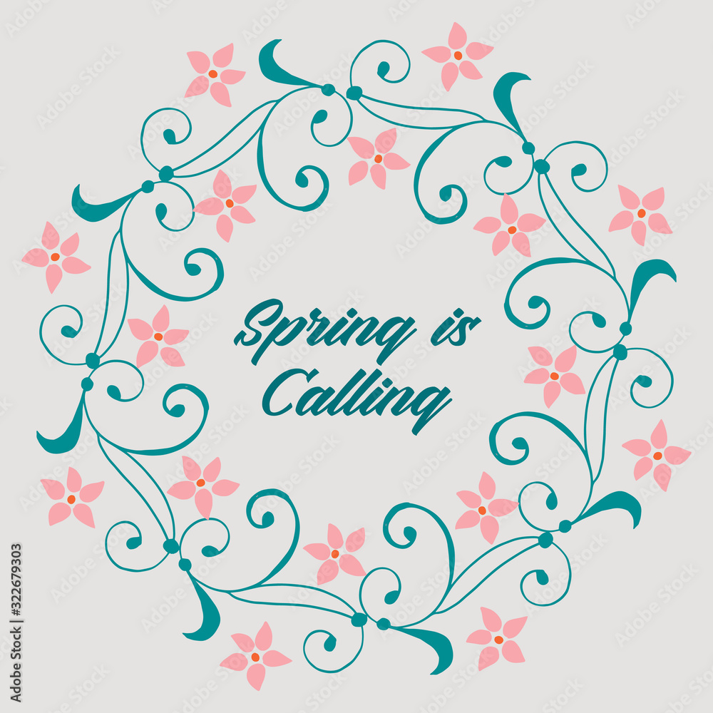 Antique spring calling greeting card design, with leaf and floral frame decor. Vector