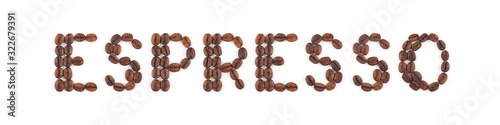 High resolution roasted coffee beans in letters