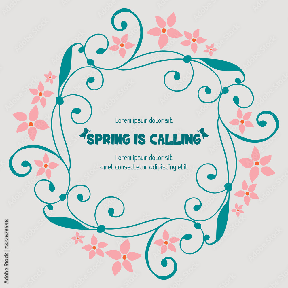 Antique spring calling greeting card design, with leaf and floral frame decor. Vector