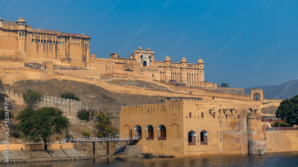 Fototapeta premium Amer Fort, Jaipur, Rajasthan, India, Amber palace complex. Amber Fort is the principal tourist attraction in the Jaipur.