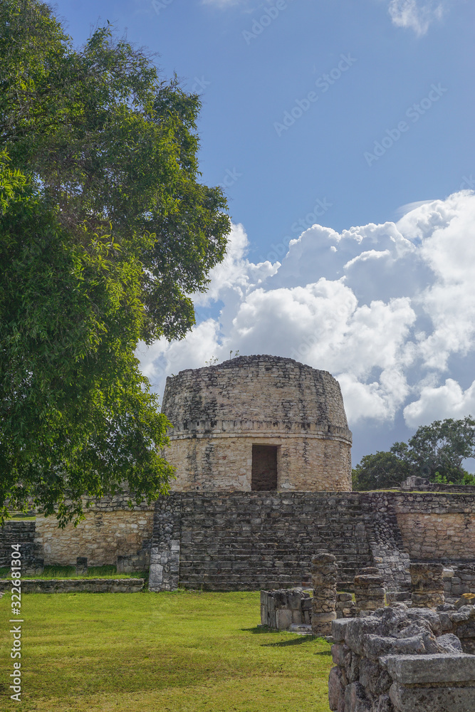 Mayapan, Yucatan, Mexico: El Templo Redondo -- The Round Temple -- among the ancient Mayan ruins in Mayapan.