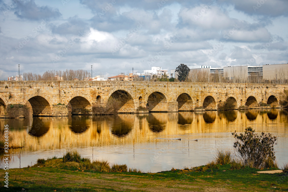 Roman bridge of Merida over the waters of the Guadiana river