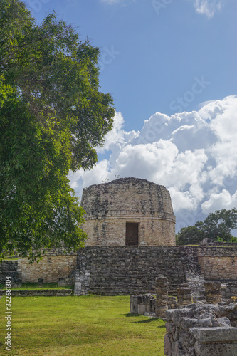 Mayapan, Yucatan, Mexico: El Templo Redondo -- The Round Temple -- among the ancient Mayan ruins in Mayapan.
