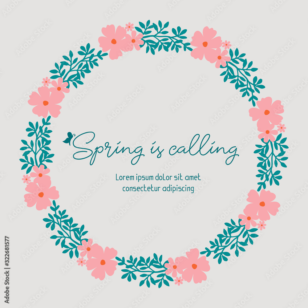 Modern style of leaf and floral frame, for spring calling greeting card concept. Vector
