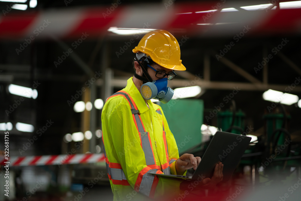engineering man with mask protect in factory engineering man with mask protect in factory