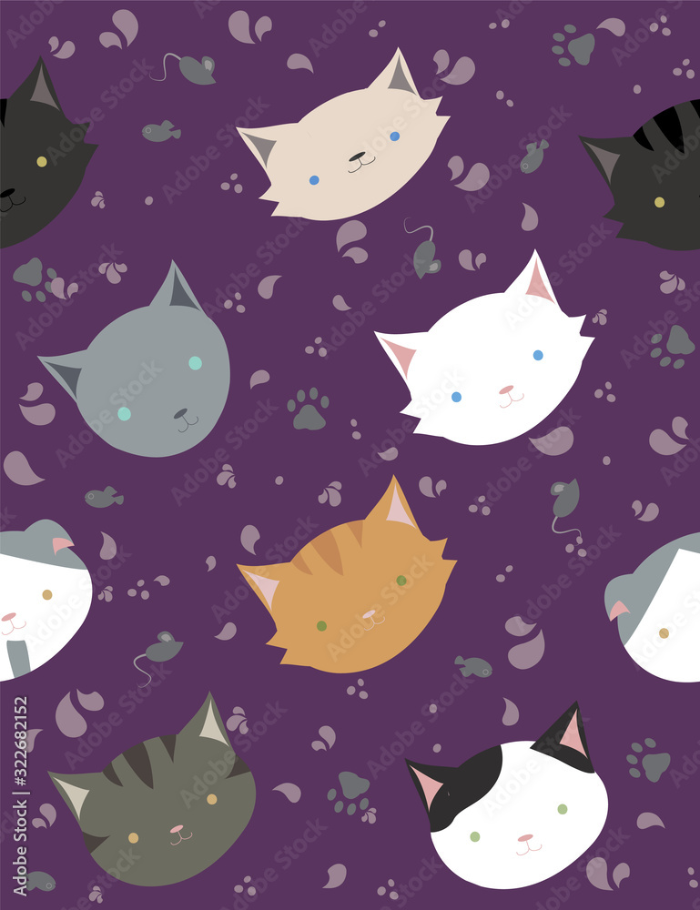 Cute Purple Cat Wallpaper Seamless Repeating