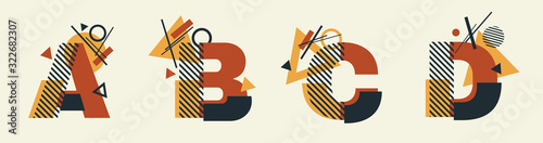 Vector Constructivism Abstract Alphabet Set - letters A, B, C, D with geometric composition. For wedding invitations, decoration, flyers, banners, magazines, posters. Unique conceptual Avant garde.
