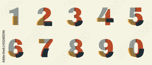 Vector Constructivism Abstract Number Set - digits 1, 2, 3, 4, 5, 6, 7, 8, 9, 0 with geometric composition. Unique collection for wedding invites, flyers, banners, posters, magazines, conceptual ideas photo