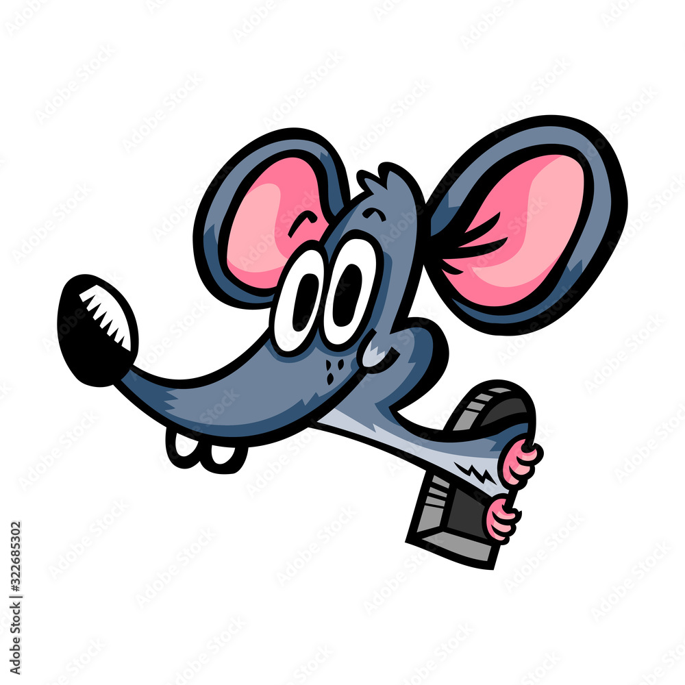 Cute funny cartoon mouse with big ears and buck teeth sticking his head out  of his