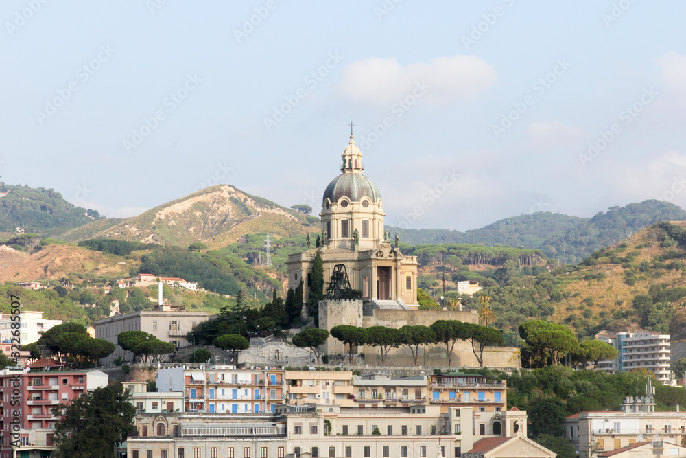The  Sacrario di Cristo  perched on a hill in Messina, Sicily, Italy